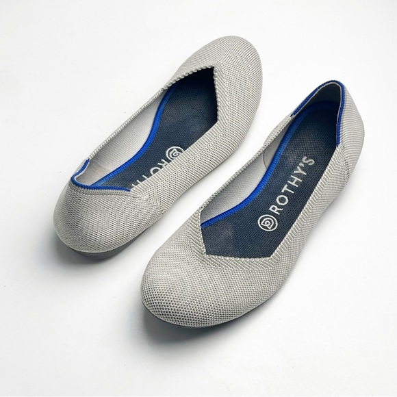 ROTHY’S The Flat Round Toe Flax Birdseye Gray Cream Ballet Flats, Size 8 - Picture 1 of 12